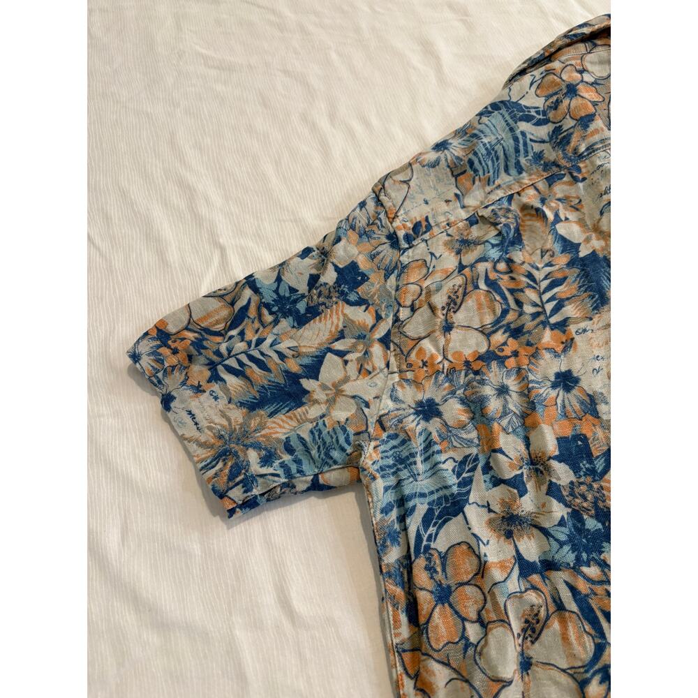 Margaritaville Hawaiian Shirt Silk Linen Blend Floral Mens Large Pink Blue Beach - Picture 13 of 16